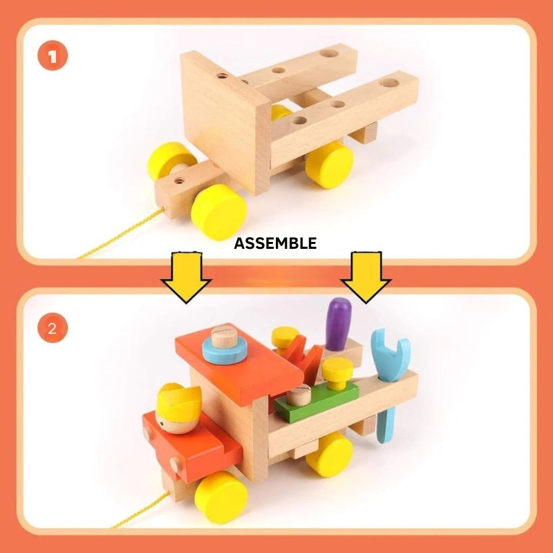 Wooden car toy for tinkering and learning