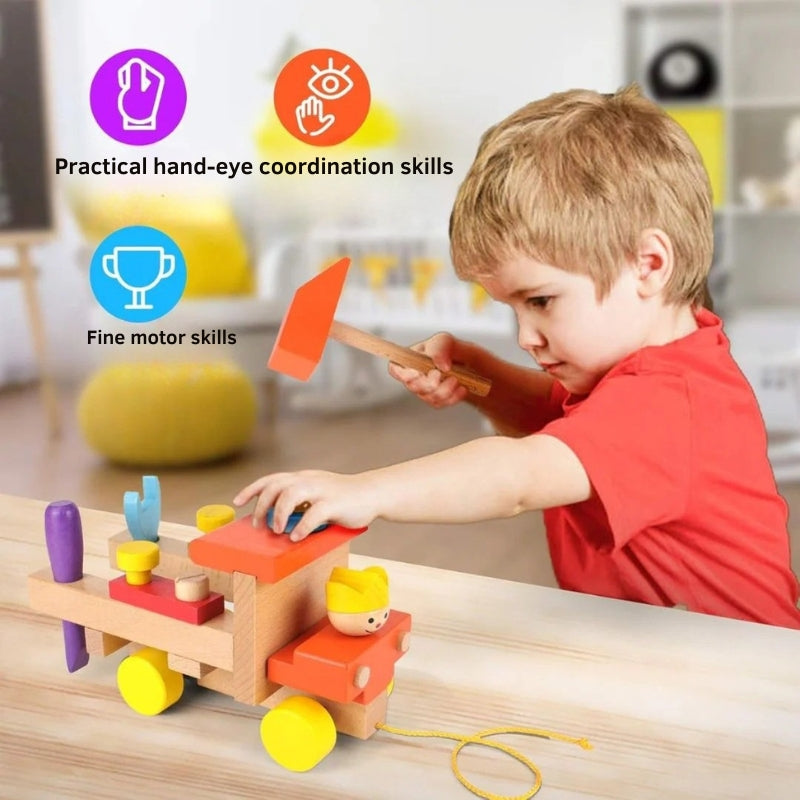 Wooden car toy for tinkering and learning
