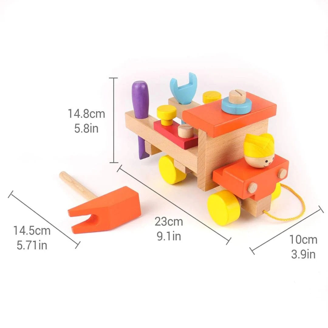 Wooden car toy for tinkering and learning