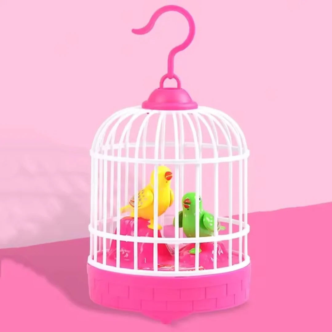Talking bird in a play cage for children