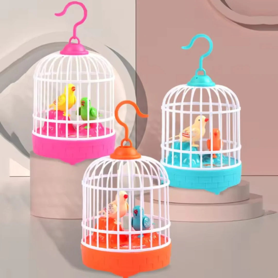 Talking bird in a play cage for children