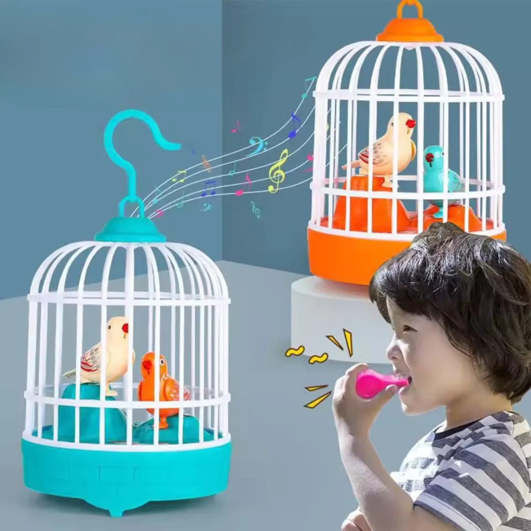 Talking bird in a play cage for children